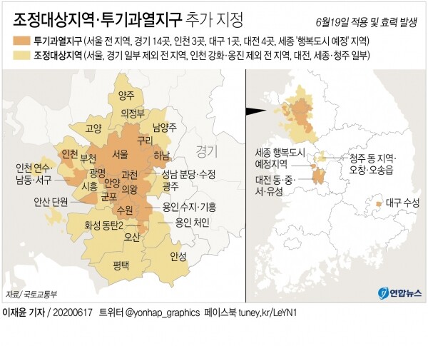 조정대상지역. 투기과열지구 추가 지정. [그래픽= 연합뉴스]